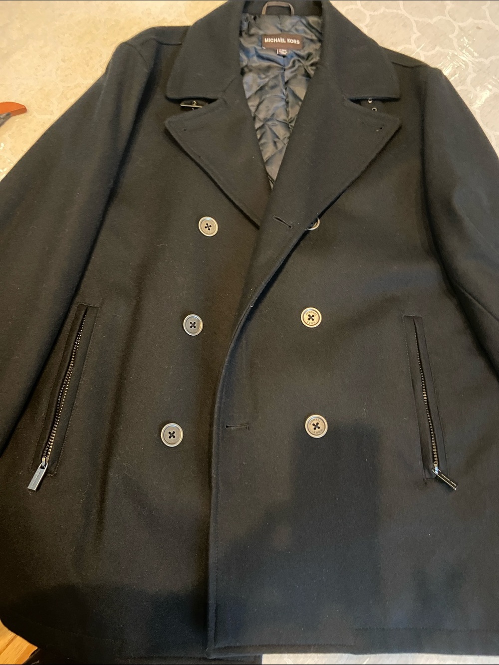 Michael Kors Black Wool Double-Breasted Men’s Pea Coat